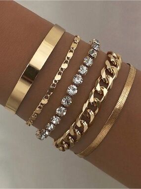 Gold-Tone Layered Bracelet Set with Crystal Tennis Bracelet